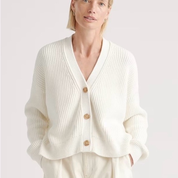 Quince Sweaters - Quince 100% Organic Cotton Fisherman Boxy Cardigan in Ivory